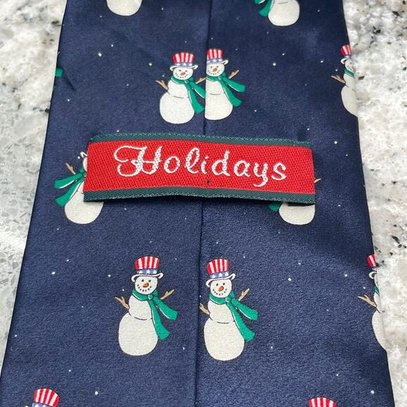 Men's Navy Blue w/ Snowman Design 100% Silk Seda Tie HOLIDAYS - Picture 6 of 6